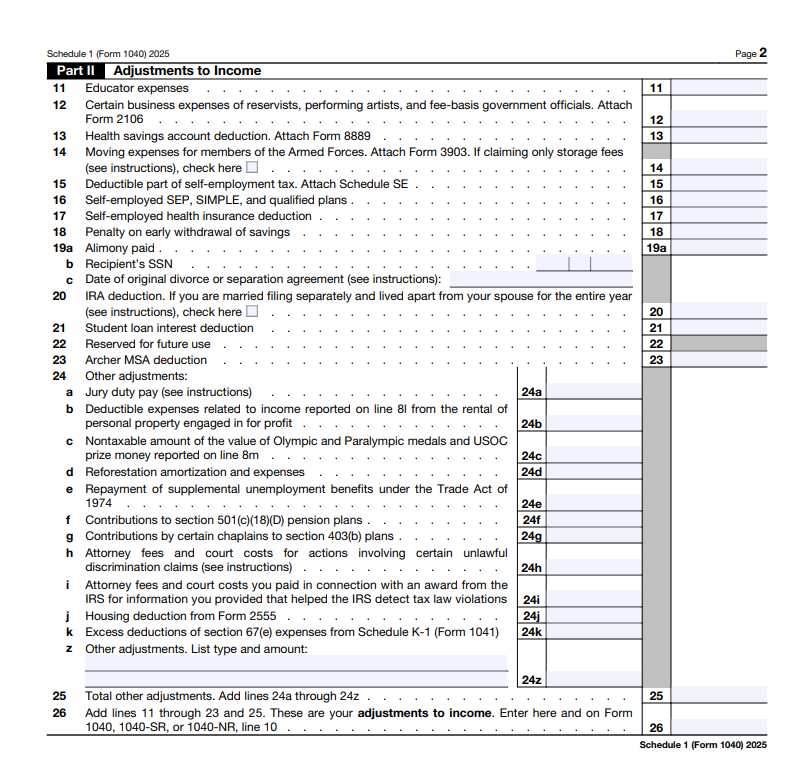 Part II of Schedule 1 (Form 1040)